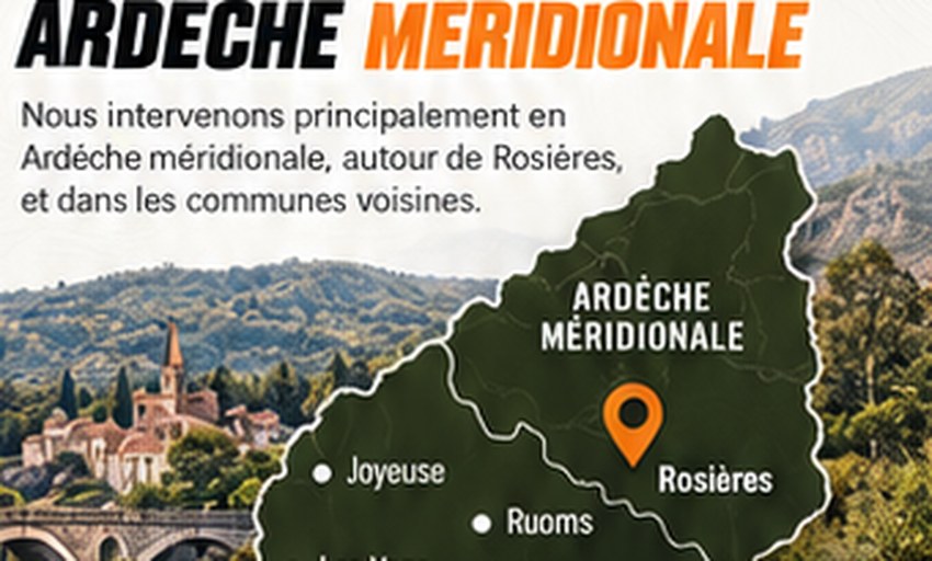Zone d’intervention de Charbonneyre TP en Ardèche méridionale